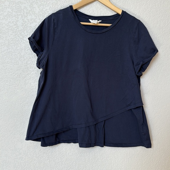 H&M Maternity Short Sleeve Shirt Breastfeeding Nursing Navy Blue size Large - Picture 1 of 9